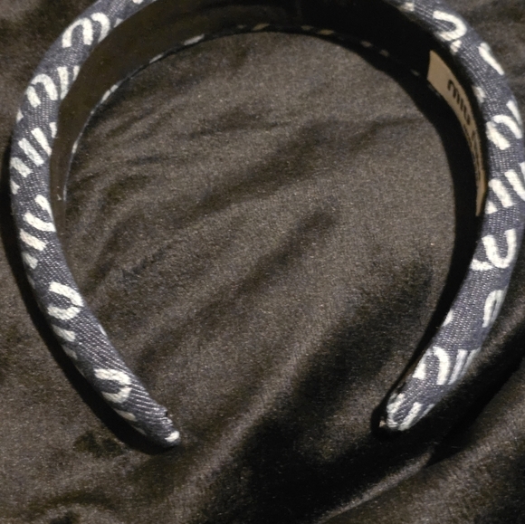 Miu Miu Navy and Silver Logo Headband main image 4